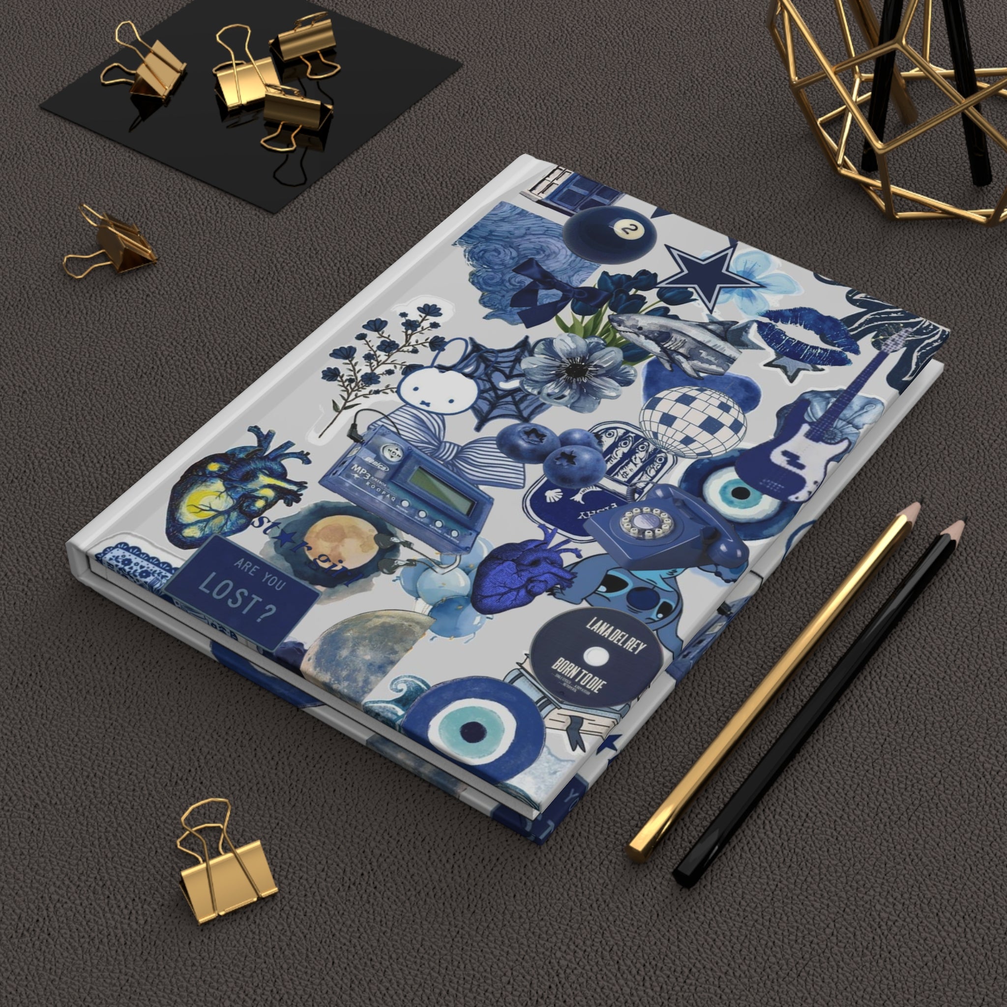 Blue Collage Hardcover Journal — Notebook for Notes & Creative Writing