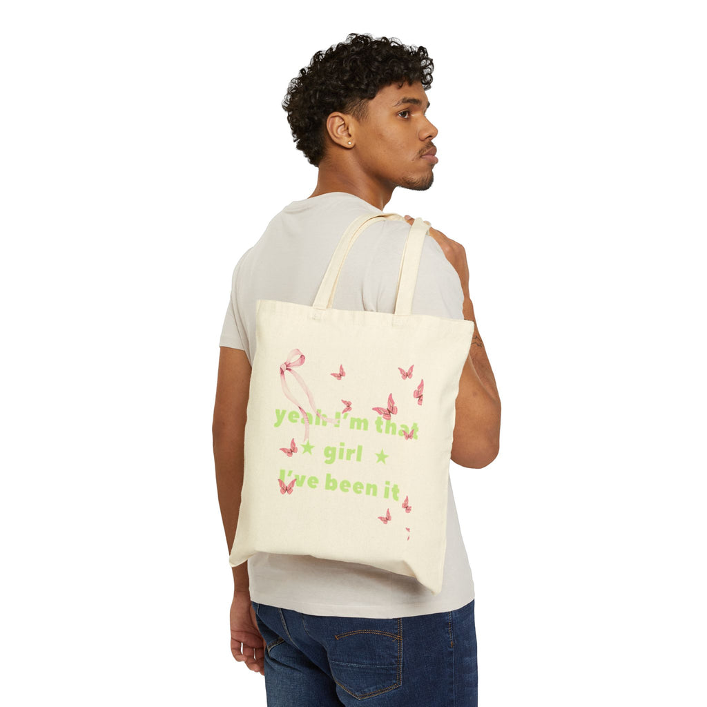 Canvas Tote Bag — “yeah i’m that girl we been it” Floral Butterfly Eco Shopper